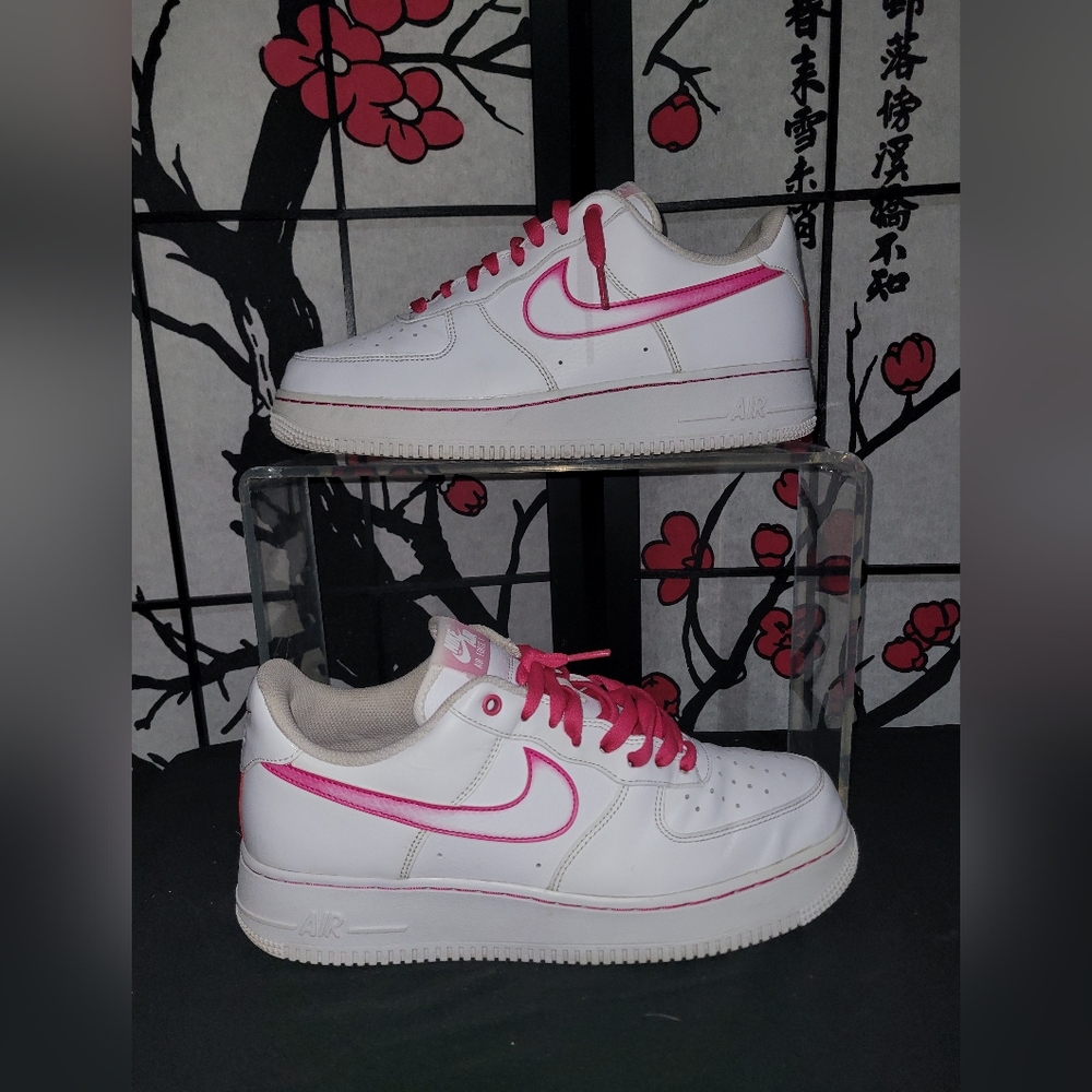 Nike Air Force 1 Airbrushed White and Pink Sneakers